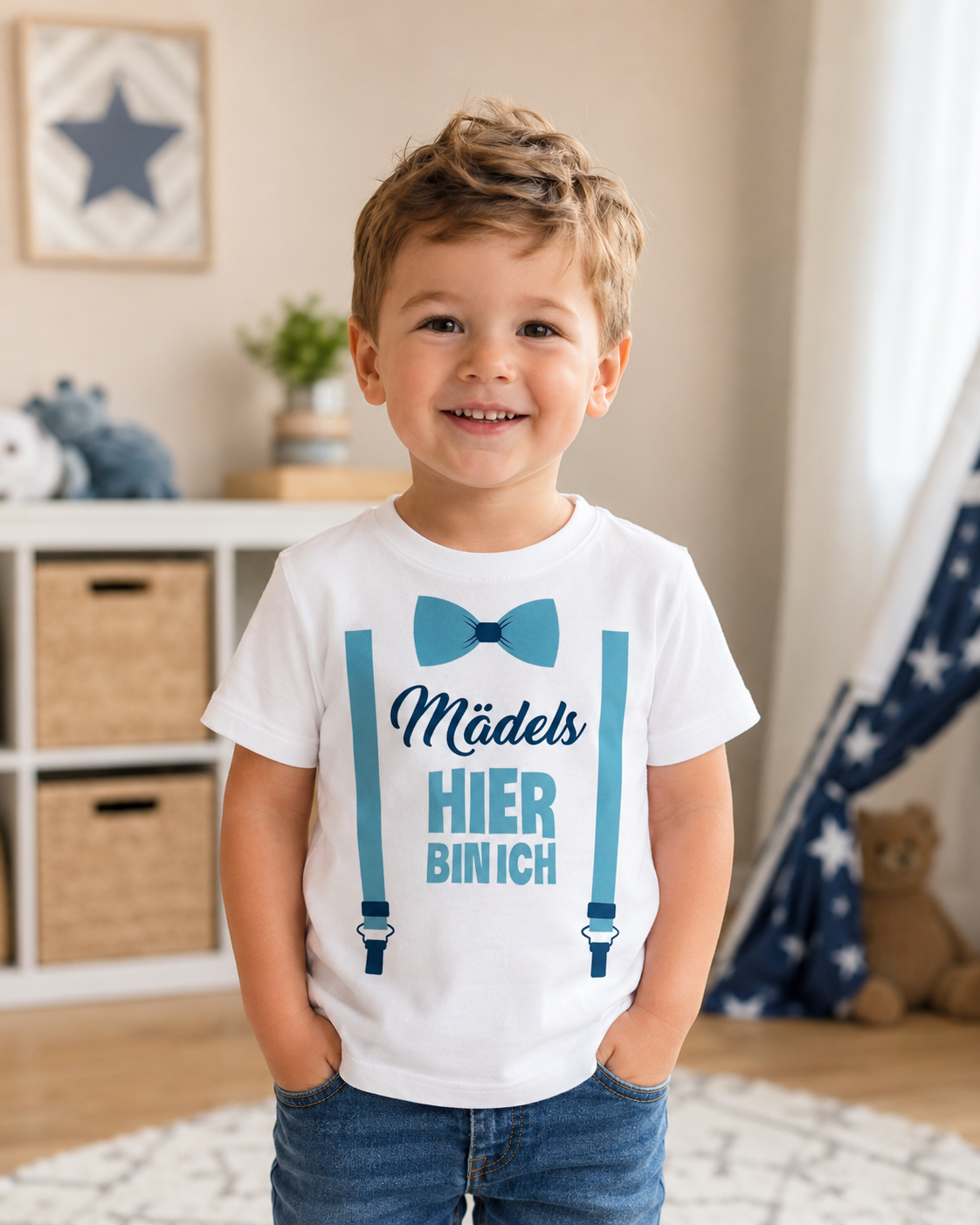 Kinder-T-Shirt „Mädels, hier bin ich” – Süßes Shirt aus 100 % Baumwolle