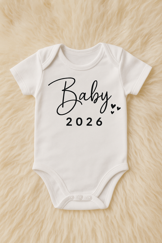 Babybody  “Baby 2026“ – Lustiger Babybody aus 100 % Baumwolle