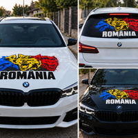 Sticker auto România cu lupi în culorile tricolorului | Folie Standard, Perforata sau Cast
