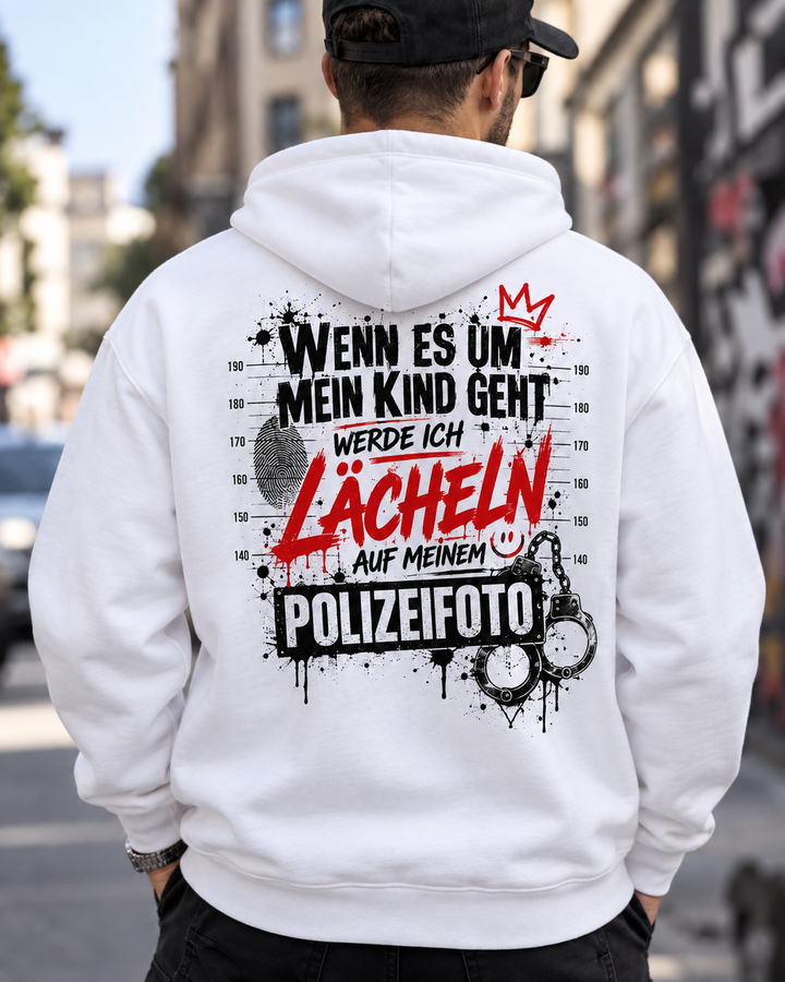Hoodie „Wenn es um mein Kind geht” | Weiß & Schwarz | Statement Design | Streetwear