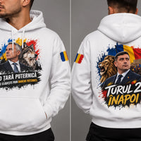 Hanorac „Călin Georgescu & George Simion” | O țară puternică – Turul 2 înapoi | Design Tricolor România