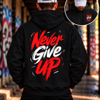 Hoodie „Never Give Up” | Motivation | Front- & Rückenprint | Streetwear