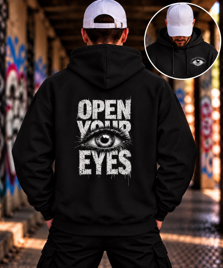 Hoodie „Open Your Eyes” | Auge Design | Front- & Rückenprint | Streetwear