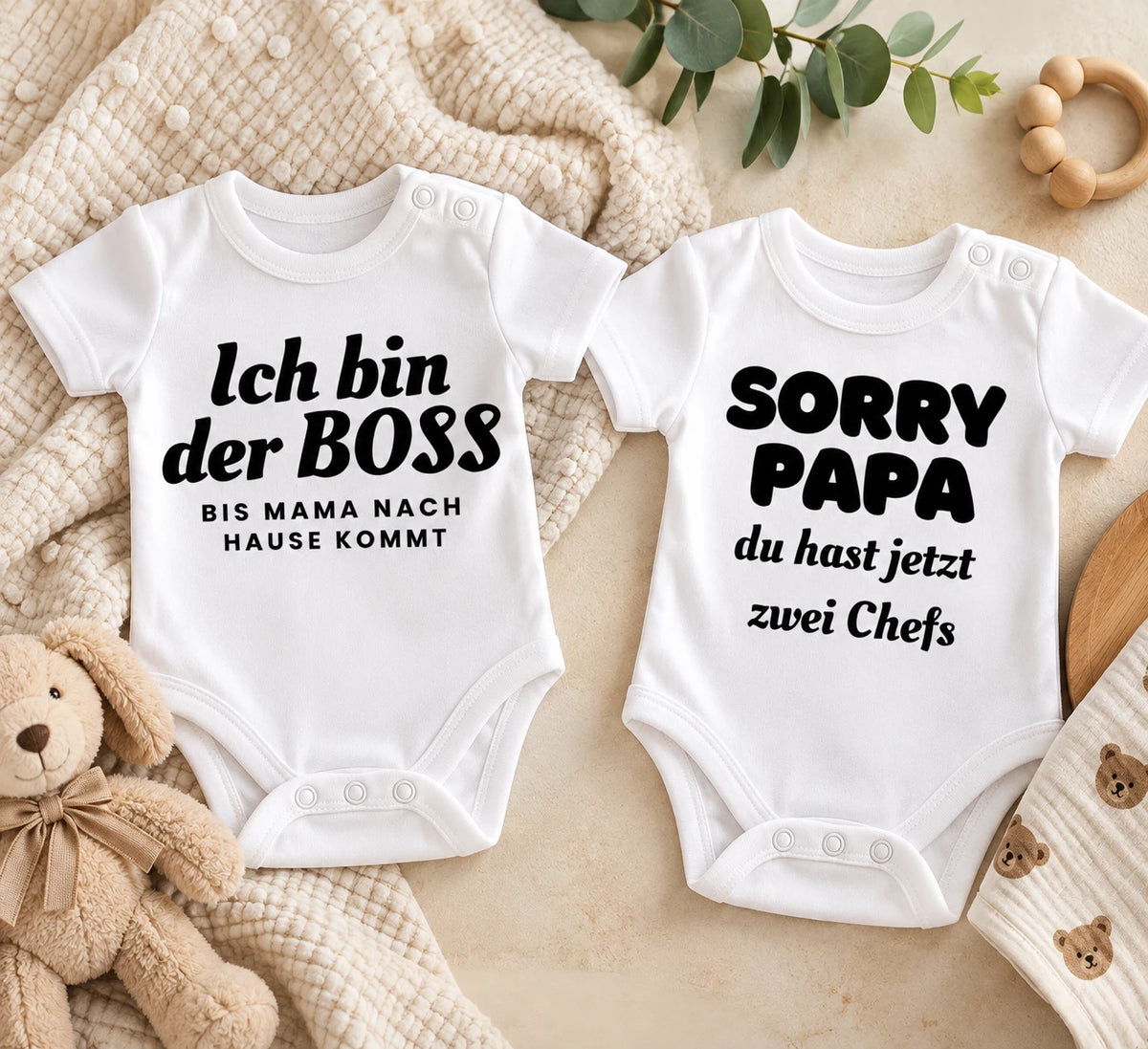 2er Set Babybodys Ich bin der BOSS und Sorry Papa du hast jetzt zwei Chefs